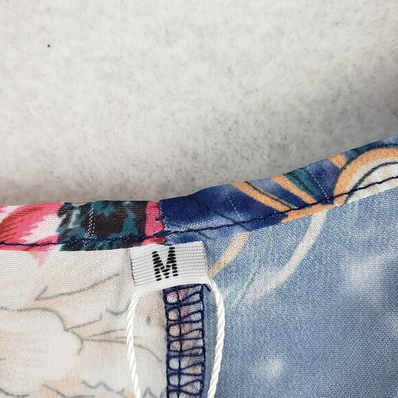 Olrain Size M Open Front Lightweight Duster Top Blue Oceanic Asian Print NWT - Picture 3 of 7